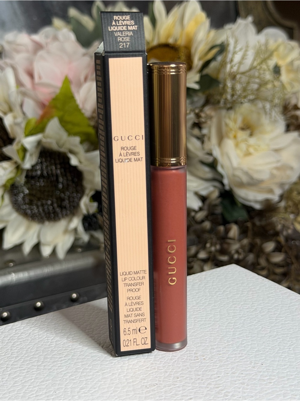 217 Valeria Rose-Gucci Liquid Matte Lip Colour — Transfer Proof